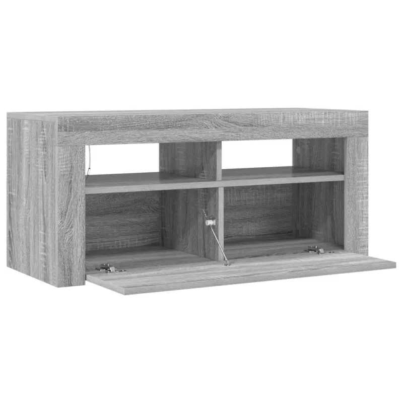 TV spintelė su LED apšvietimu, pilka ąžuolo, 90x35x40cm