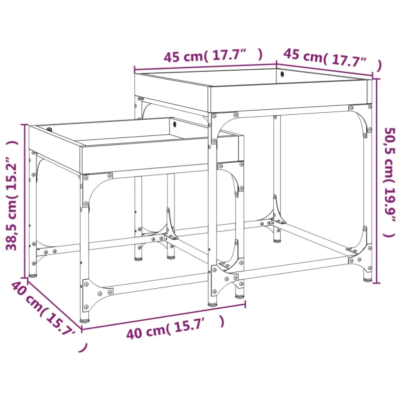 Šoniniai staliukai, 2vnt., rudi ąžuolo, apdirbta mediena