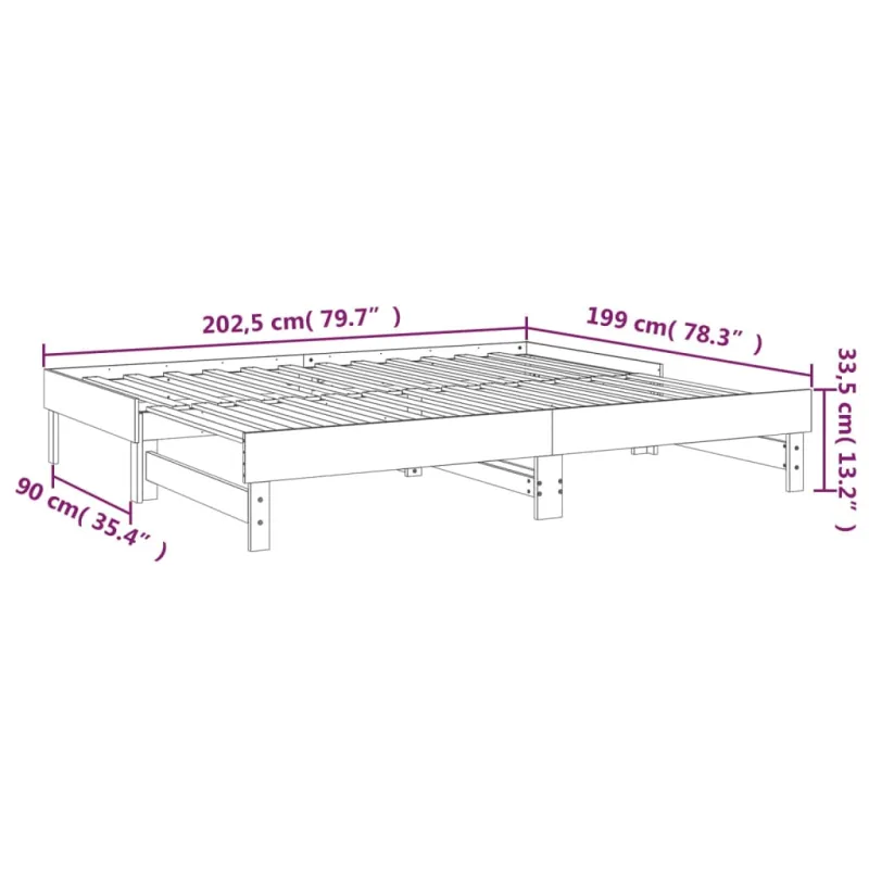 Ištraukiama lova, pilka, 2x(100x200)cm, pušies medienos masyvas