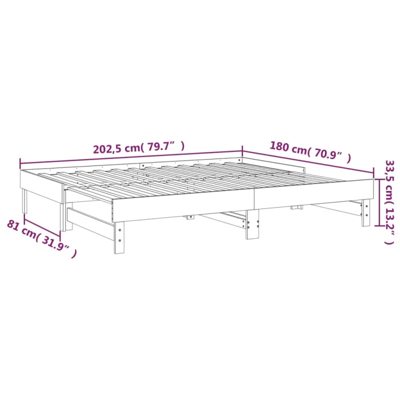 Ištraukiama lova, juoda, 2x(90x200)cm, pušies medienos masyvas