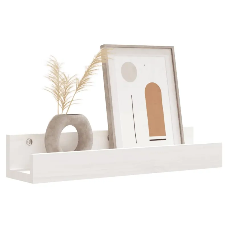 Sieninės lentynos, 2vnt., baltos, 50x12x9cm, pušies masyvas