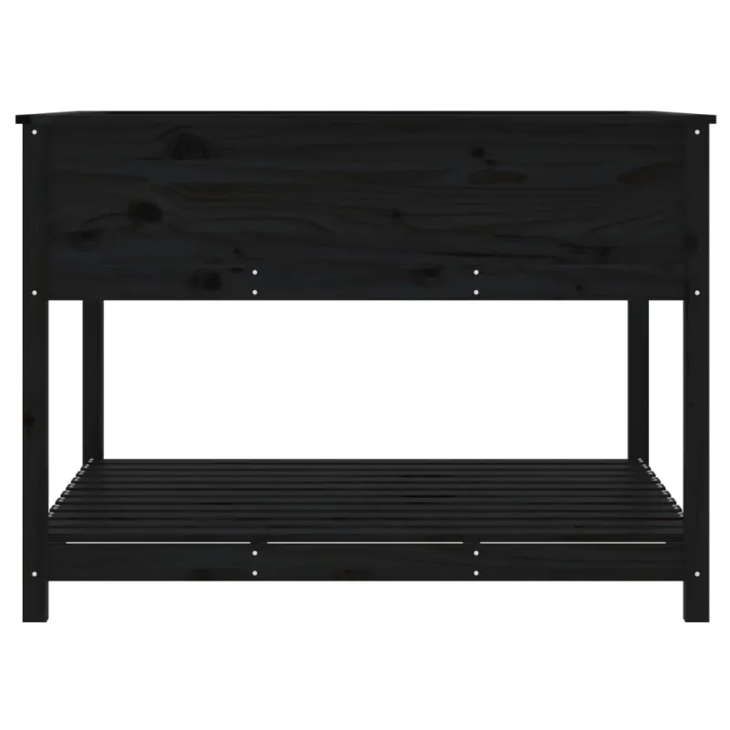 Lovelis su lentyna, juodas, 111,5x111,5x81cm, pušies masyvas