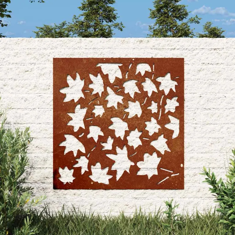 Sodo sienos dekoracija, 55x55cm, corten plienas, klevo lapai