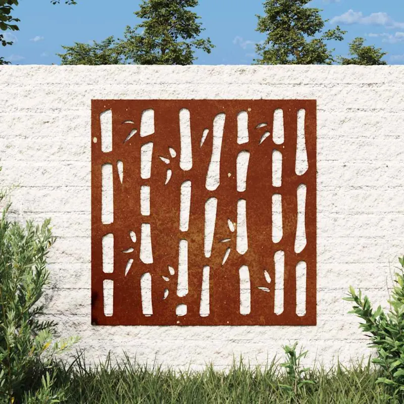 Sodo sienos dekoracija, 55x55cm, corten plienas, bambukas