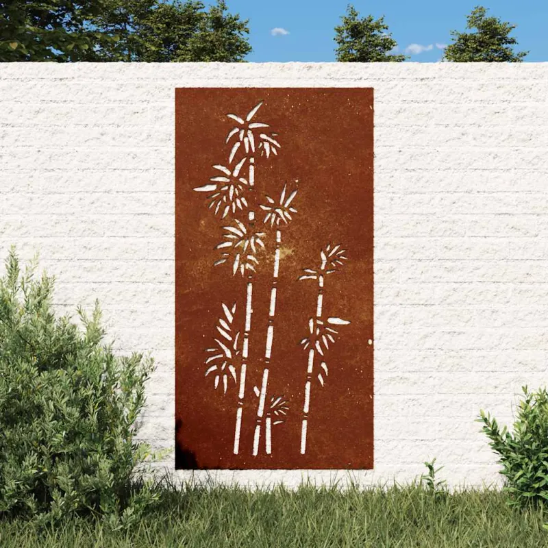 Sodo sienos dekoracija, 105x55cm, corten plienas, bambukas