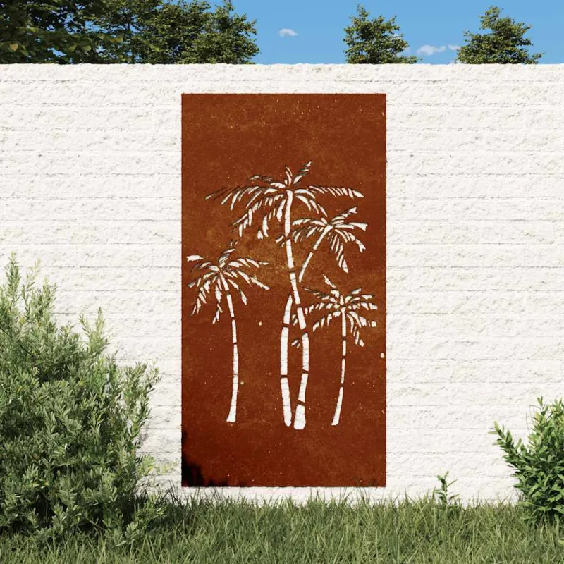 Sodo sienos dekoracija, 105x55cm, corten plienas, palmės