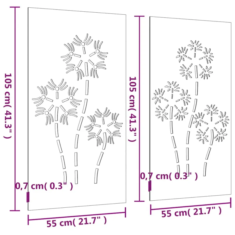 Sodo sienos dekoracija, 2 dalių, 105x55cm, corten plienas