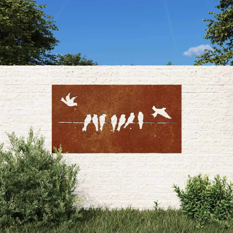 Sodo sienos dekoracija, 105x55cm, corten plienas, paukščiai