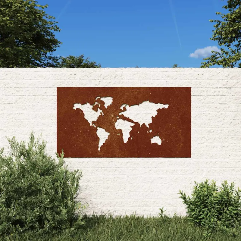 Sodo sienos dekoracija, 105x55cm, corten plienas, žemėlapis