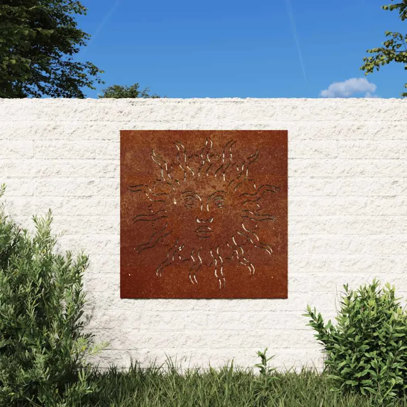 Sodo sienos dekoracija, 55x55cm, corten plienas, saulės dizaino