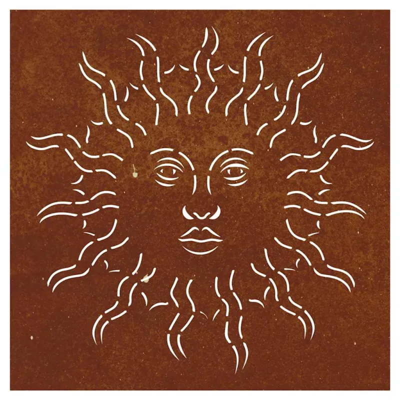 Sodo sienos dekoracija, 55x55cm, corten plienas, saulės dizaino