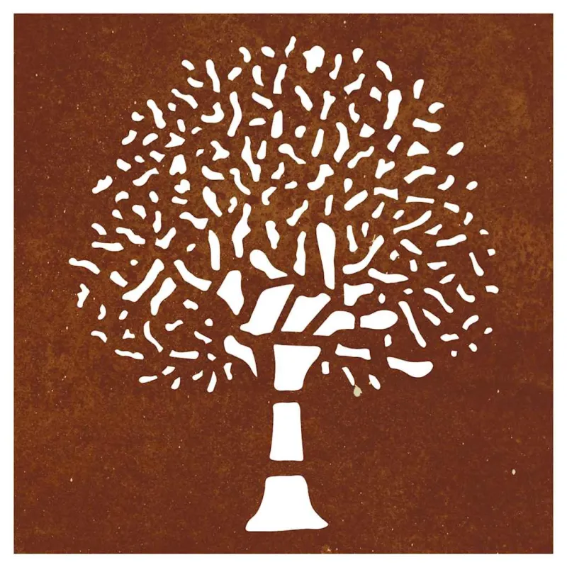 Sodo sienos dekoracija, 55x55cm, corten plienas, medžio dizaino