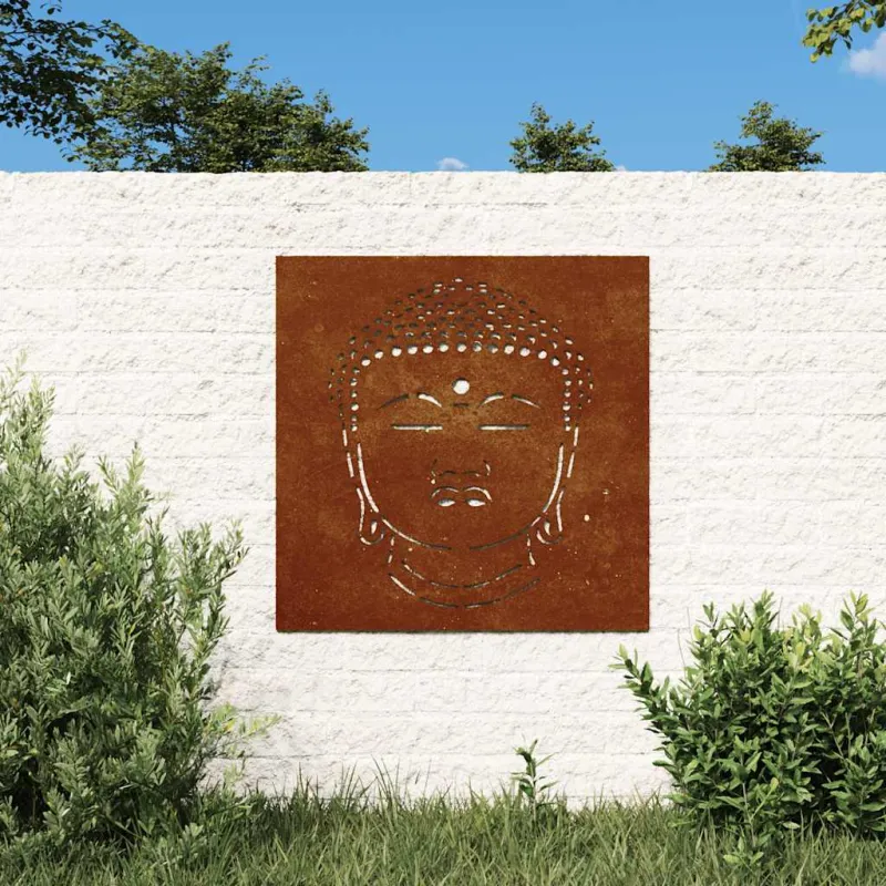 Sodo sienos dekoracija, 55x55cm, corten plienas, Budos galva