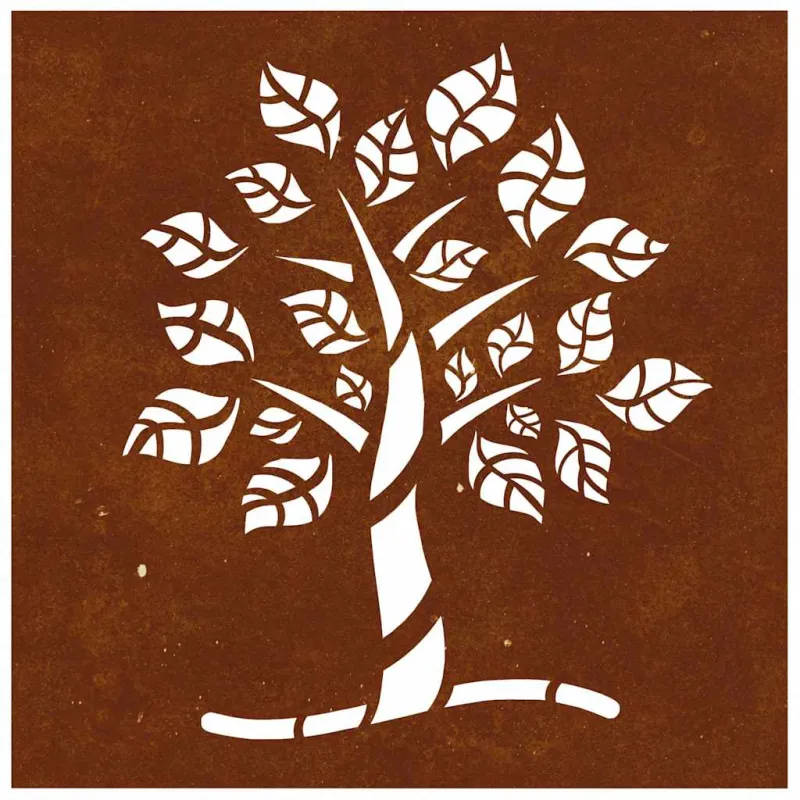 Sodo sienos dekoracija, 55x55cm, corten plienas, medžio dizaino