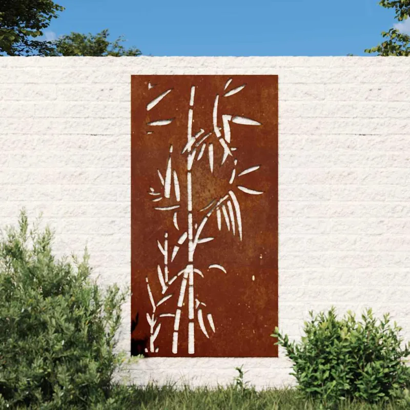 Sodo sienos dekoracija, 105x55cm, corten plienas, bambukas