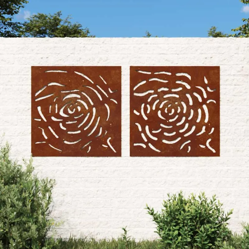 Sodo sienos dekoracija, 2 dalių, 55x55cm, corten plienas, rožė