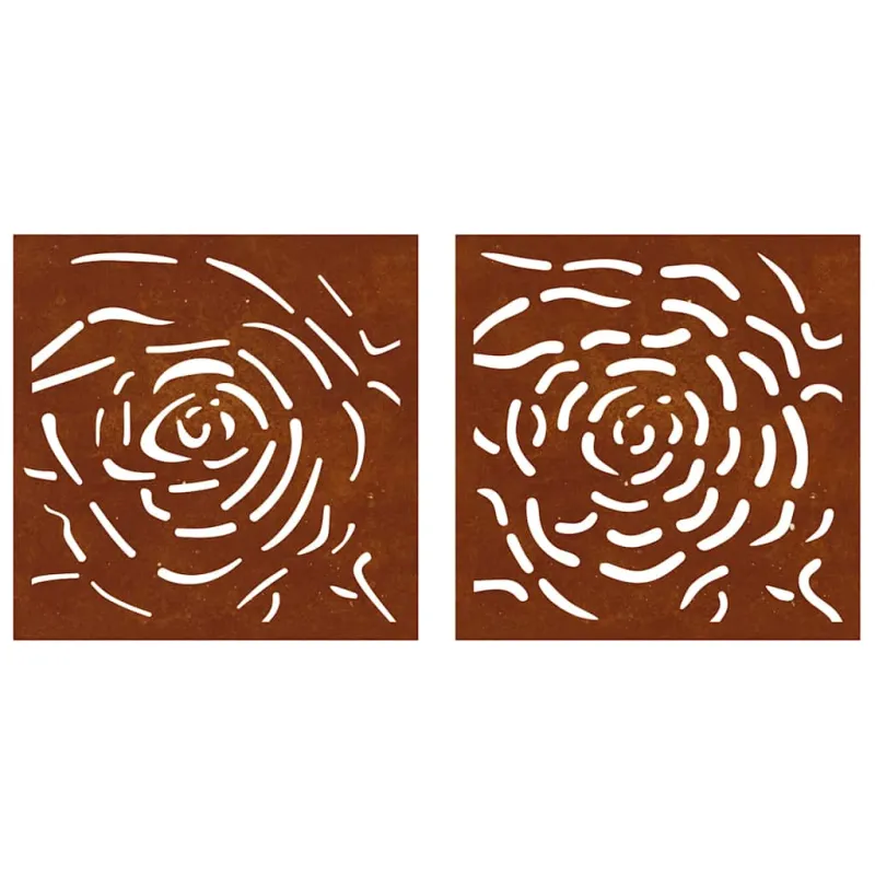 Sodo sienos dekoracija, 2 dalių, 55x55cm, corten plienas, rožė