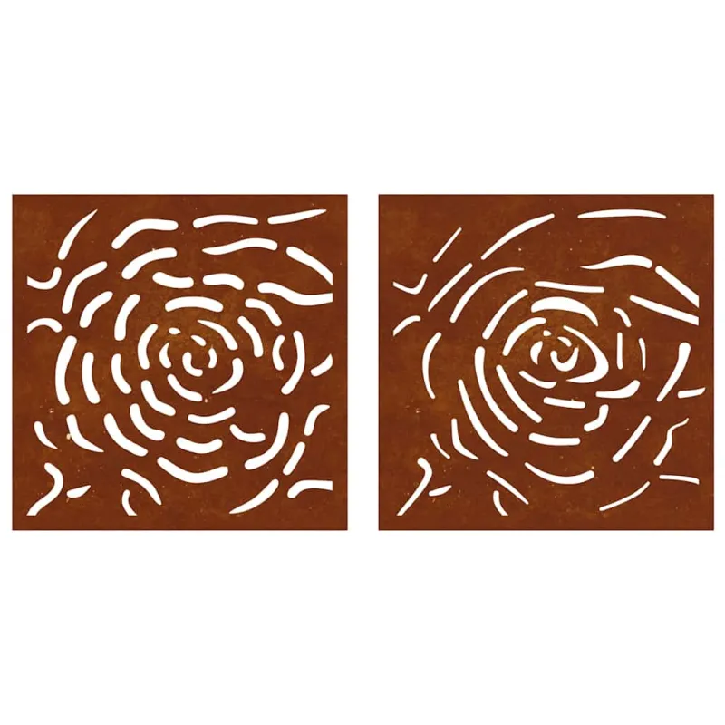 Sodo sienos dekoracija, 2 dalių, 55x55cm, corten plienas, rožė