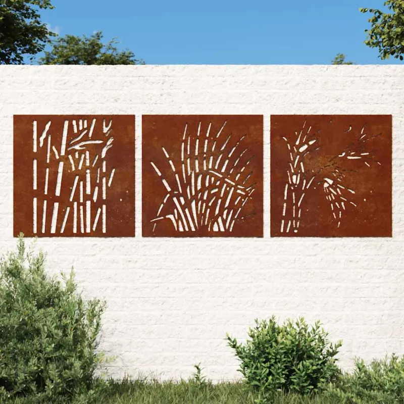 Sodo sienos dekoracija, 3 dalių, 55x55cm, corten plienas