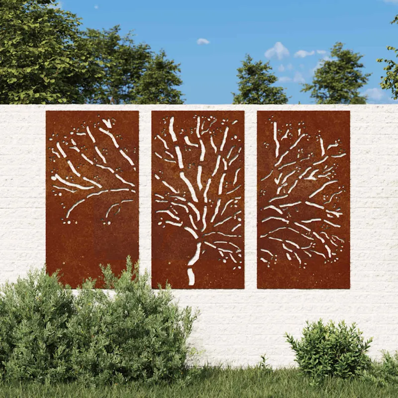 Sodo sienos dekoracija, 3 dalių, 105x55cm, corten plienas