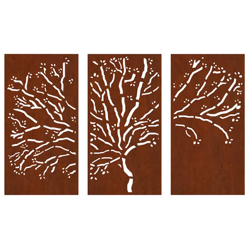 Sodo sienos dekoracija, 3 dalių, 105x55cm, corten plienas