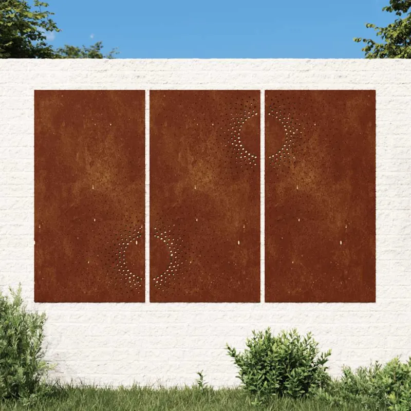 Sodo sienos dekoracija, 3 dalių, 105x55cm, corten plienas