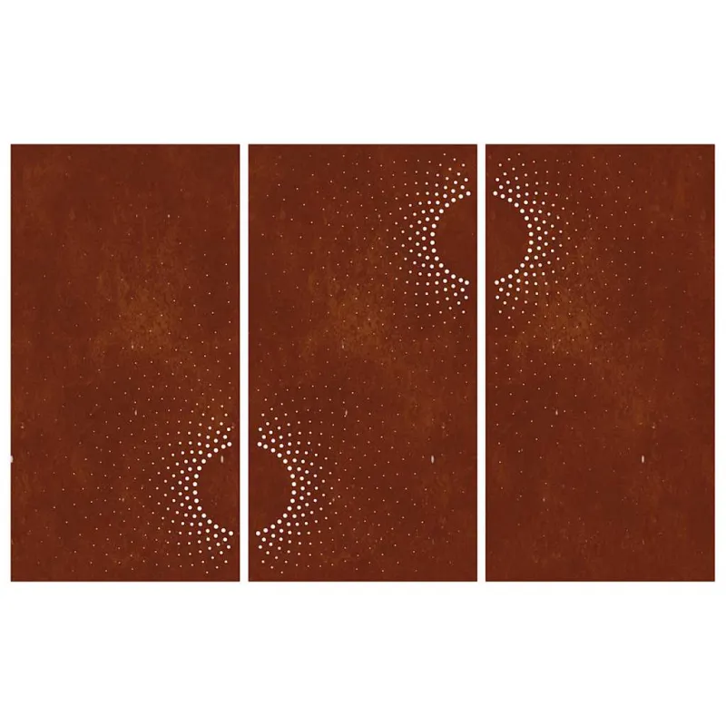 Sodo sienos dekoracija, 3 dalių, 105x55cm, corten plienas