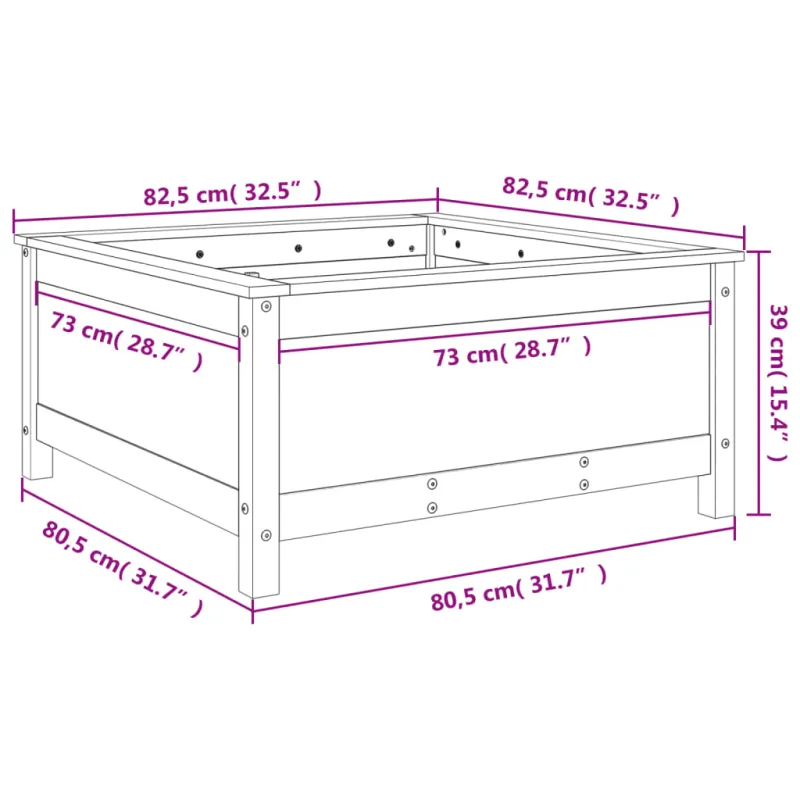 Sodo lovelis, pilkas, 82,5x82,5x39cm, pušies medienos masyvas
