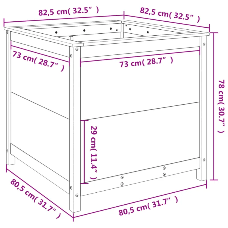 Sodo lovelis, 82,5x82,5x78cm, pušies medienos masyvas
