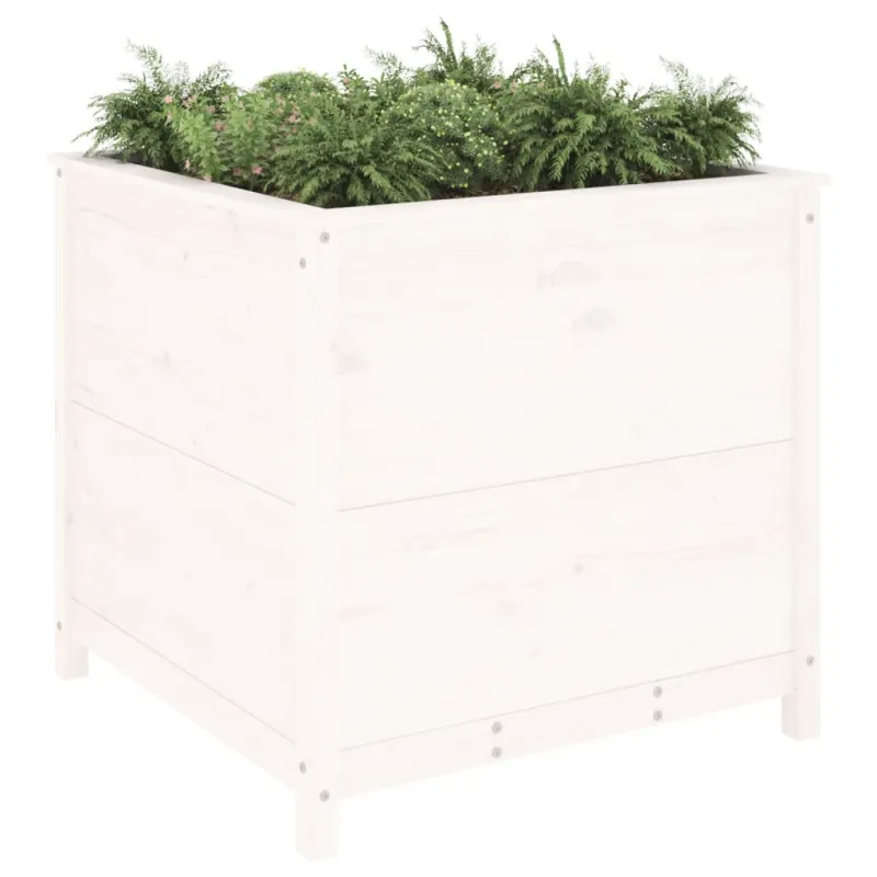 Sodo lovelis, baltas, 82,5x82,5x78cm, pušies medienos masyvas