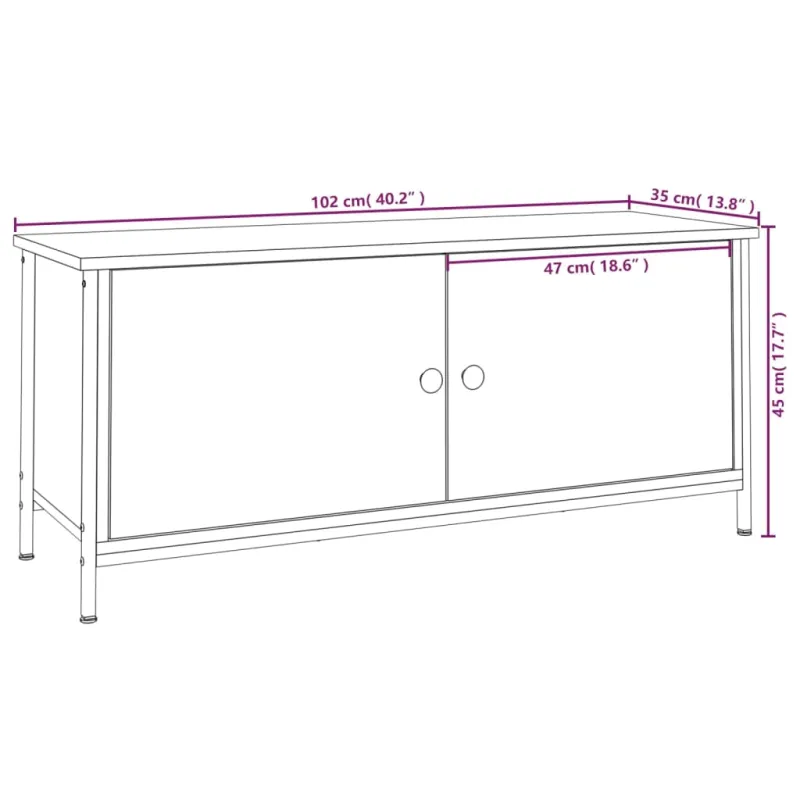 TV spintelė su durelėmis, pilka ąžuolo, 102x35x45cm, mediena