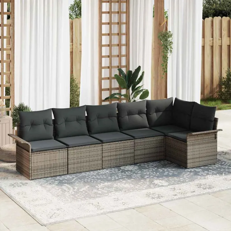 Sodo sohvaryhmä tyynyine 6 osaa, harmaa polyrottinki