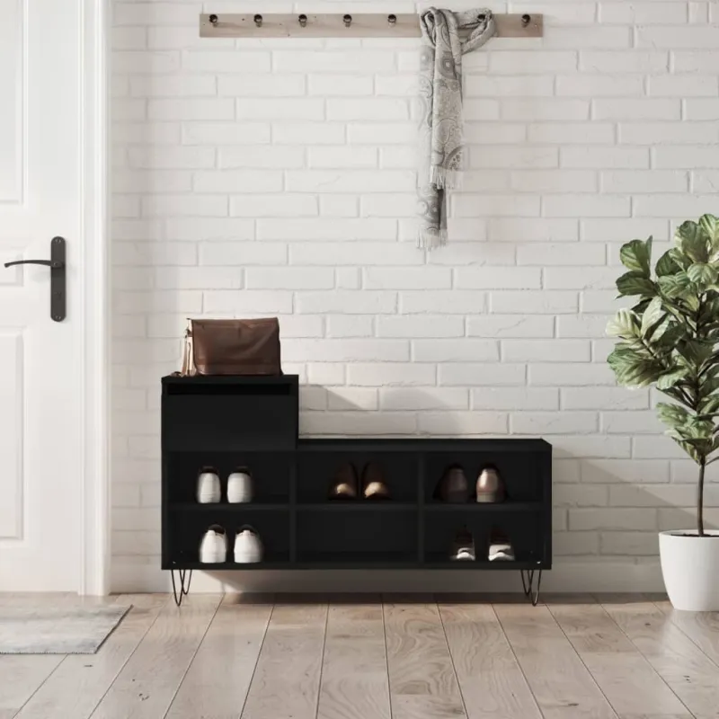 Spintelė batams, juodos spalvos, 102x36x60cm, apdirbta mediena