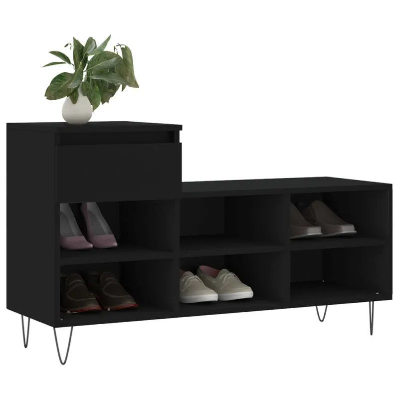 Spintelė batams, juodos spalvos, 102x36x60cm, apdirbta mediena