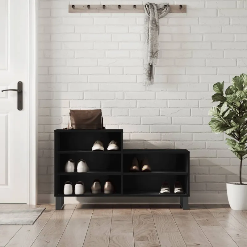 Spintelė batams, juodos spalvos, 102x36x60cm, apdirbta mediena