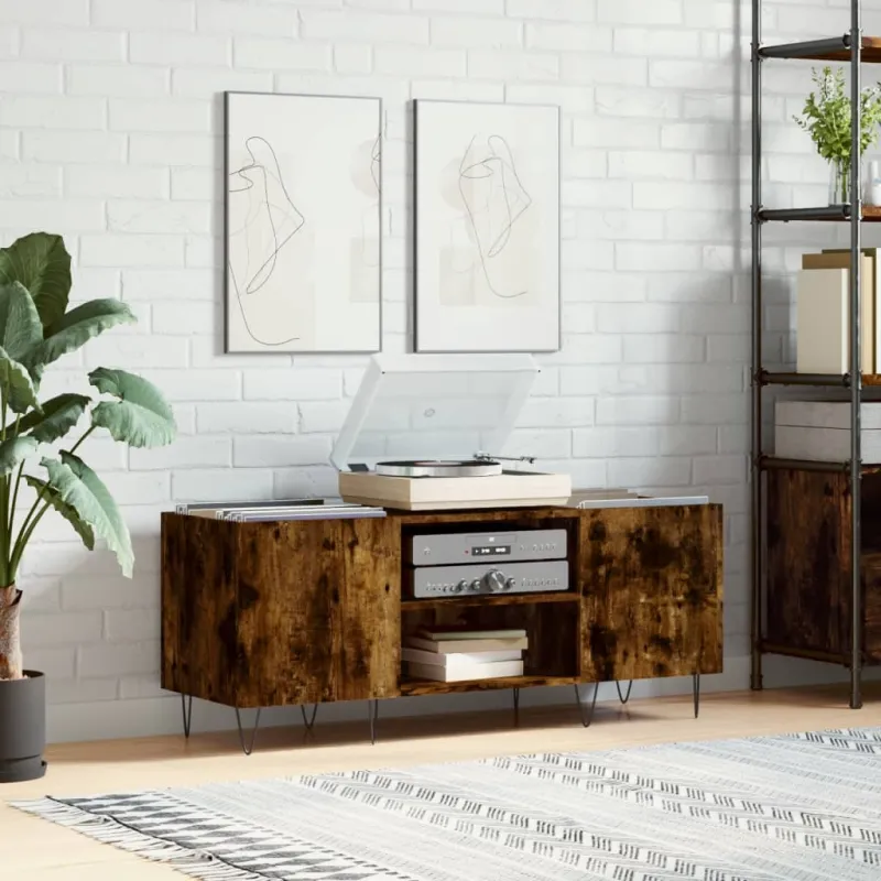 Vinilinių plokštelių spintelė, dūminė, 121x38x48cm, mediena