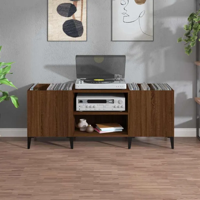 Vinilinių plokštelių spintelė, ruda, 121x38x48cm, mediena