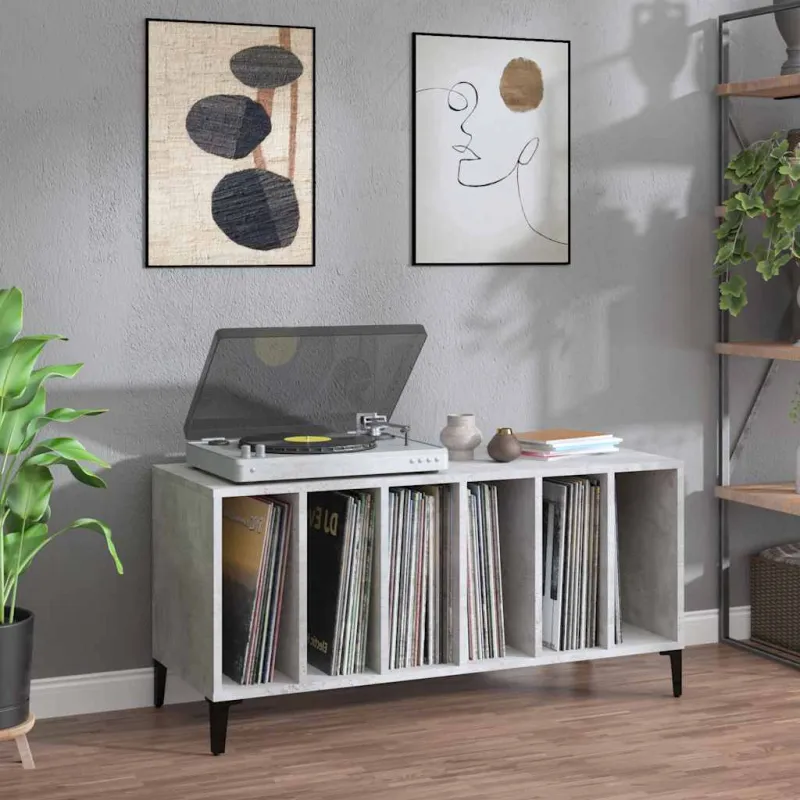 Vinilinių plokštelių spintelė, betono, 100x38x48cm, mediena