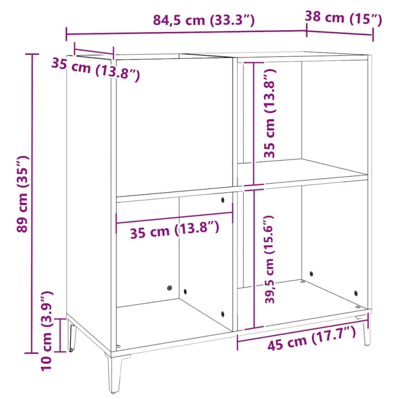 Vinilinių plokštelių spintelė, dūminė, 84,5x38x89cm, mediena