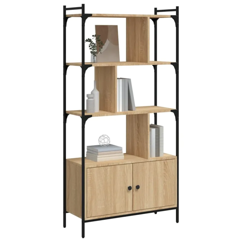 Knygų lentyna su durelėmis, sonoma ąžuolo spalvos, 76,5x30x154,5 cm, inžinerinė mediena