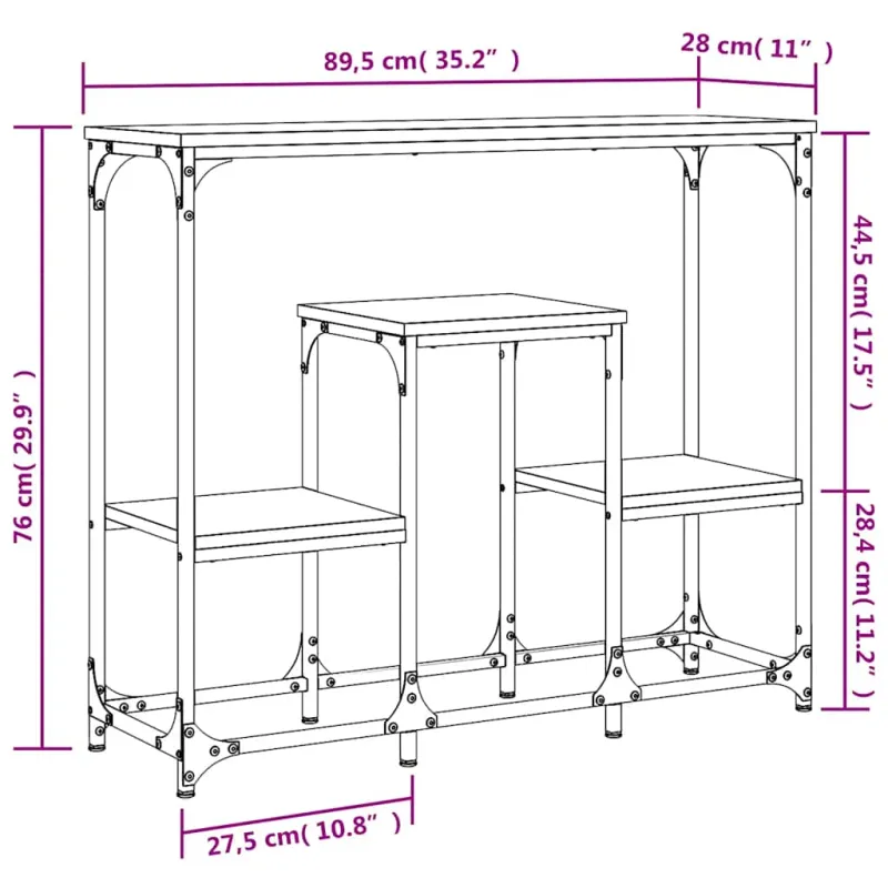 Konsolinis staliukas, juodas, 89,5x28x76cm, apdirbta mediena
