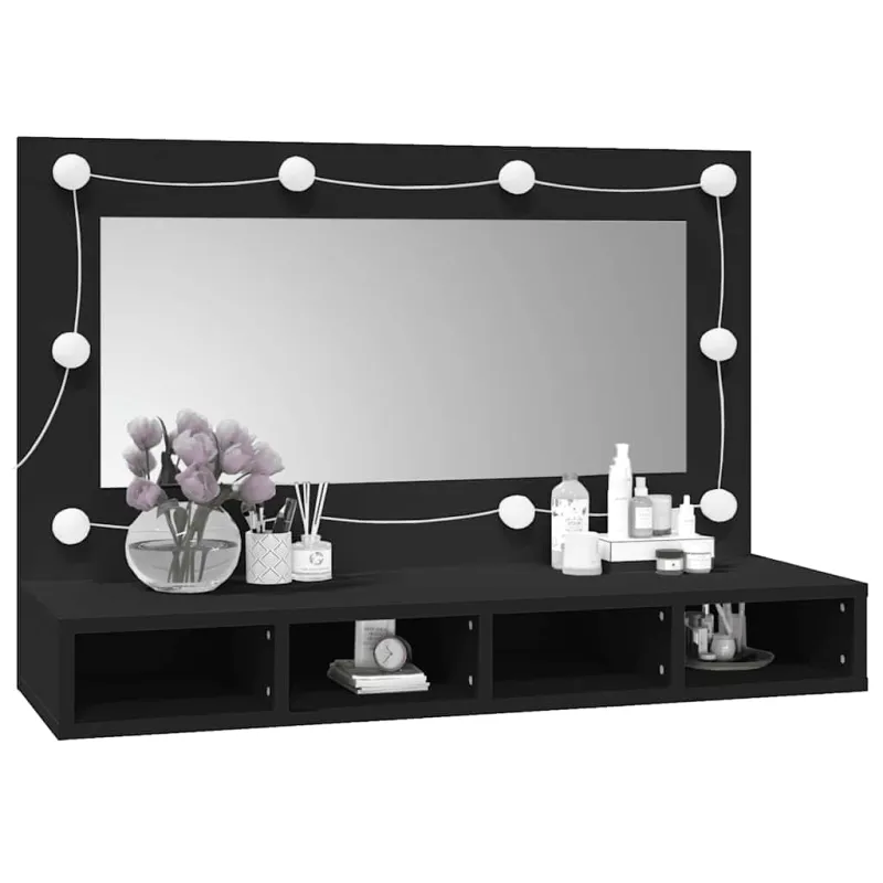 Veidrodinė spintelė su LED apšvietimu, juoda, 90x31,5x62cm