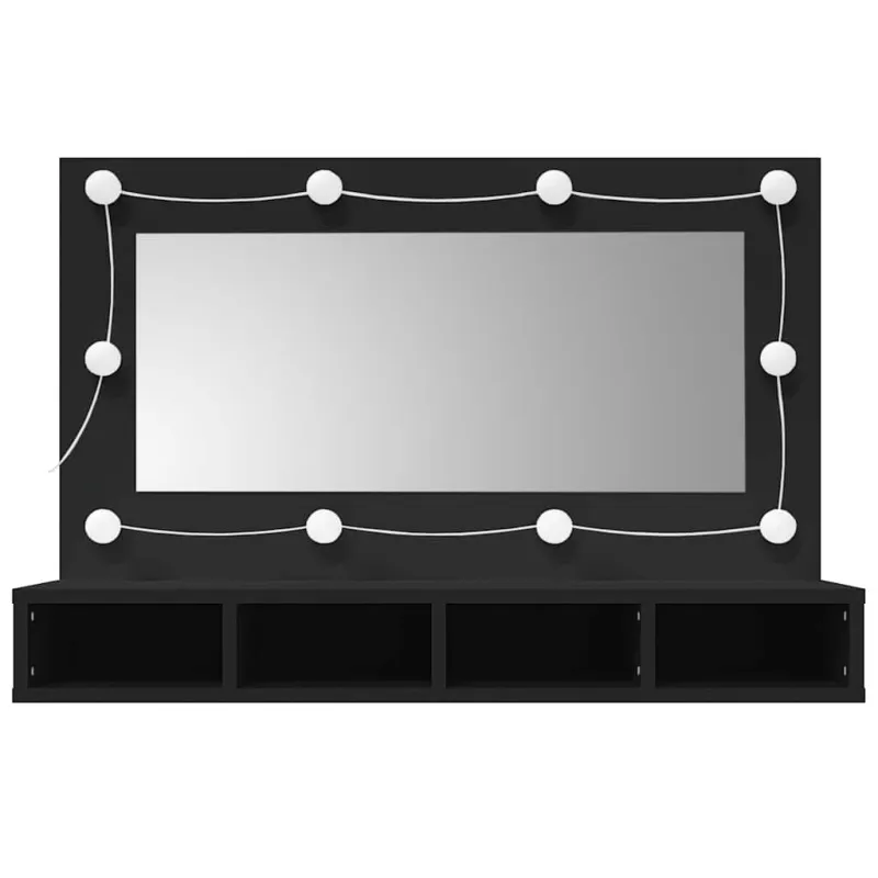 Veidrodinė spintelė su LED apšvietimu, juoda, 90x31,5x62cm