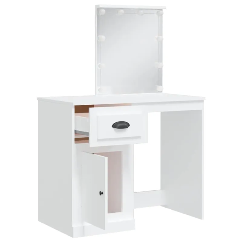 Kosmetinis staliukas su LED lemputėmis, baltas, 90x42x132,5cm