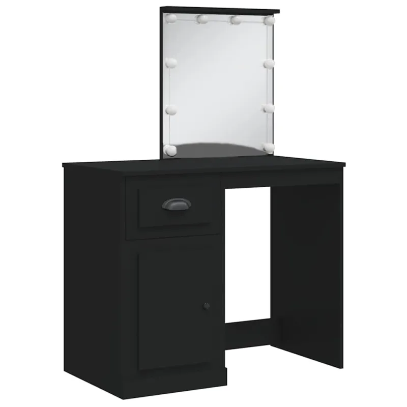 Kosmetinis staliukas su LED lemputėmis, juodas, 90x42x132,5cm