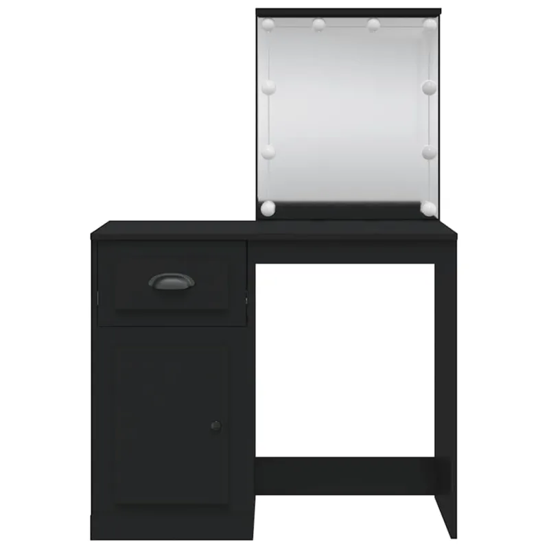 Kosmetinis staliukas su LED lemputėmis, juodas, 90x42x132,5cm