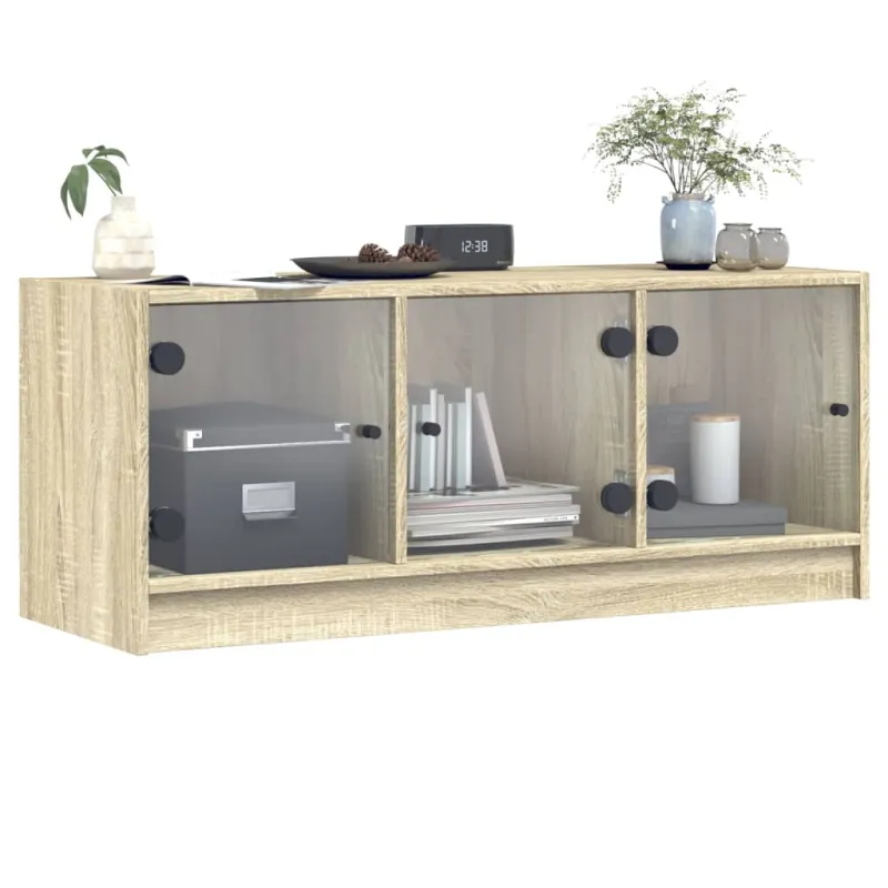 TV spintelė su stiklinėmis durelėmis, ąžuolo, 102x37x42cm