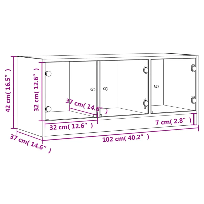 TV spintelė su stiklinėmis durelėmis, betono, 102x37x42cm