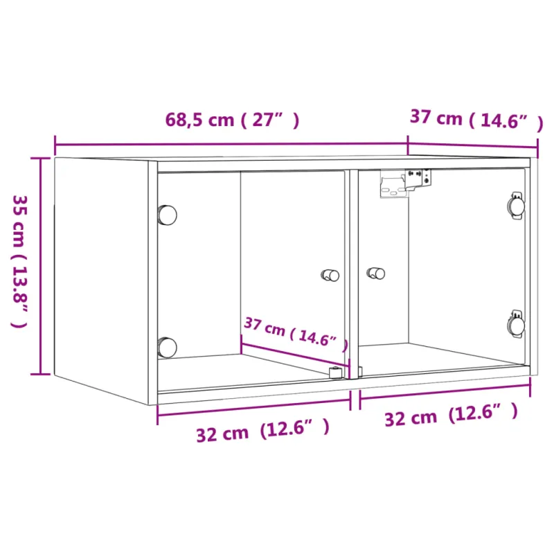 Sieninė spintelė su stiklinėmis durelėmis, betono, 68,5x37x35cm