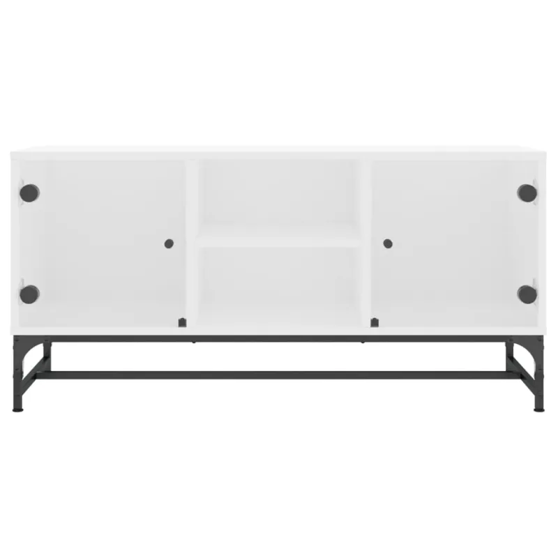 TV spintelė su stiklinėmis durelėmis, balta, 102x37x50cm